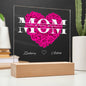 MOM Pink Rose Heart Acrylic Square Plaque