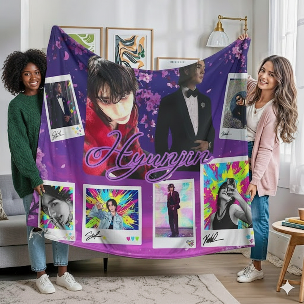 Hyunjin Stray Kids Blanket | Custom K-pop Collage Blanket | Cozy Arctic Fleece Fan Gift for STAY