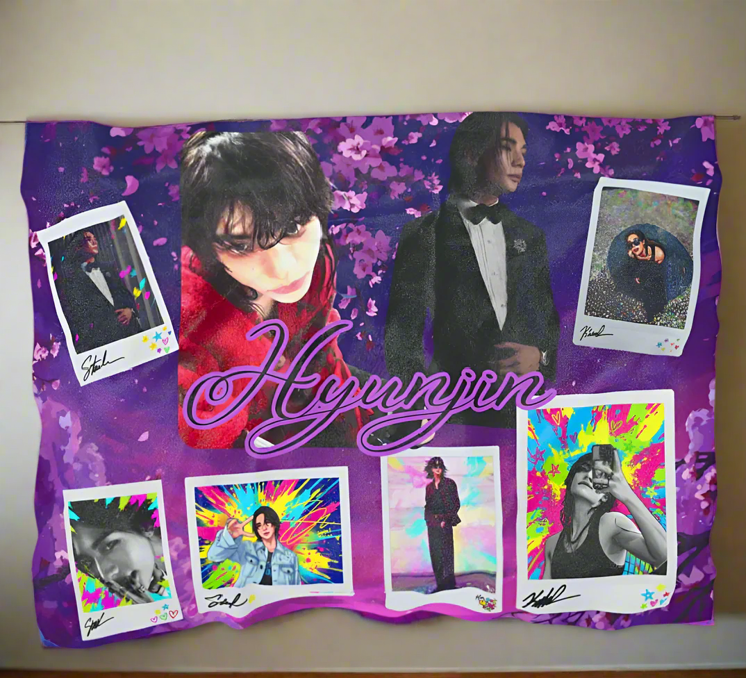Hyunjin Stray Kids Blanket | Custom K-pop Collage Blanket | Cozy Velveteen Fan Gift for STAY