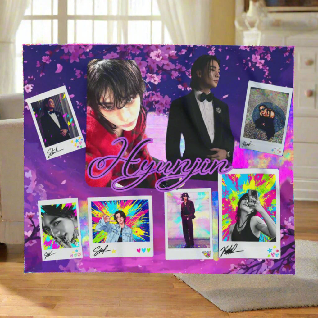Hyunjin Stray Kids Blanket | Custom K-pop Collage Blanket | Cozy Arctic Fleece Fan Gift for STAY
