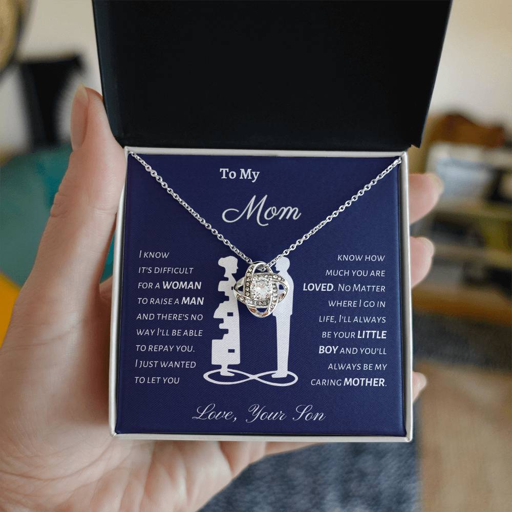 To Mom | From Son | Silhouette | Love Knot Necklace | Blue