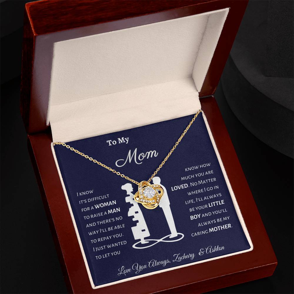 Personalized Pieces of Me To Mom From Son Love Knot Necklace Blue