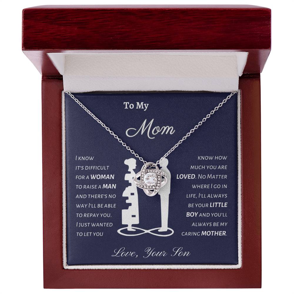 To Mom | From Son | Silhouette | Love Knot Necklace | Blue