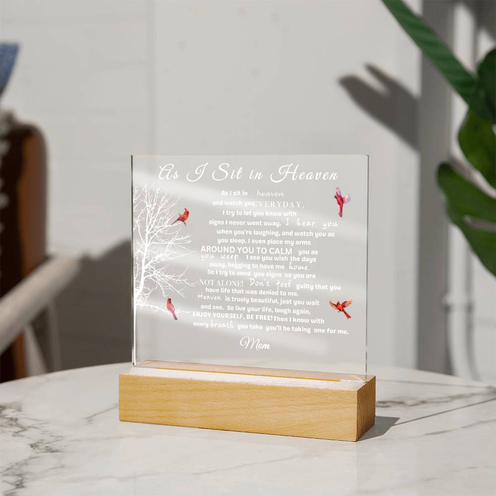 "Mother's Eternal Embrace: As I Sit in Heaven" Cardinal Plaque