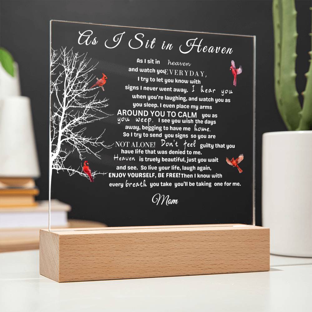 "Mother's Eternal Embrace: As I Sit in Heaven" Cardinal Plaque