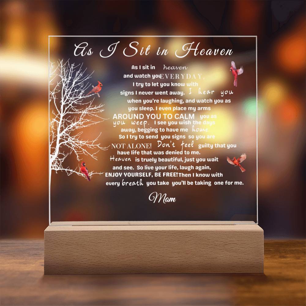 "Mother's Eternal Embrace: As I Sit in Heaven" Cardinal Plaque
