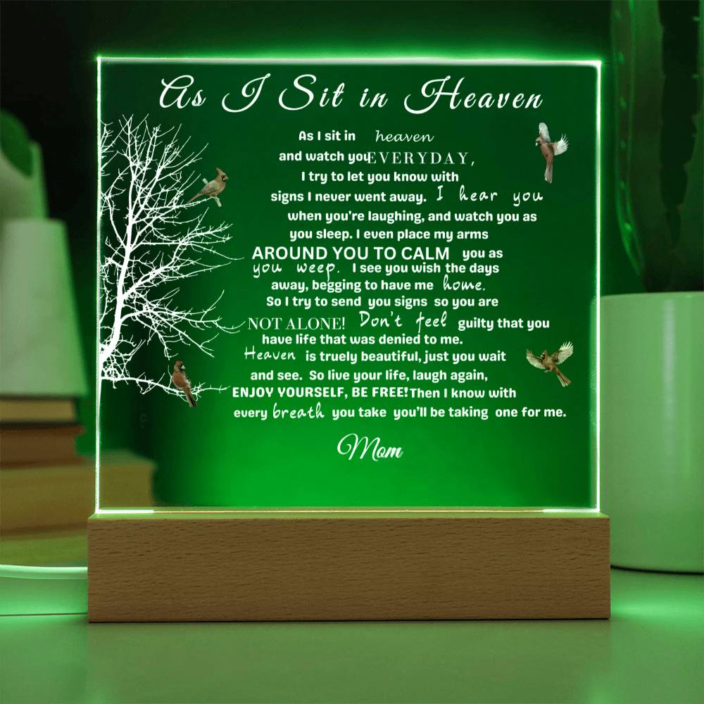 "Mother's Eternal Embrace: As I Sit in Heaven" Cardinal Plaque