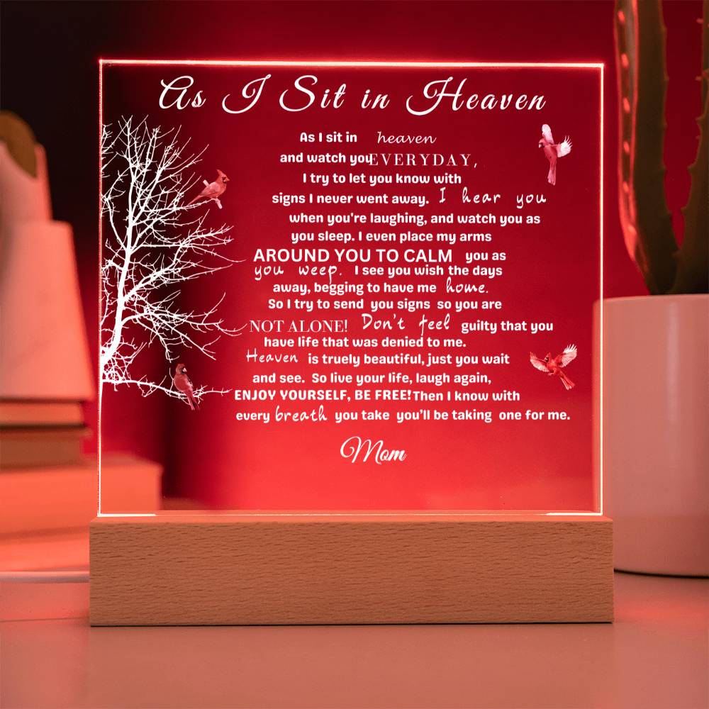 "Mother's Eternal Embrace: As I Sit in Heaven" Cardinal Plaque