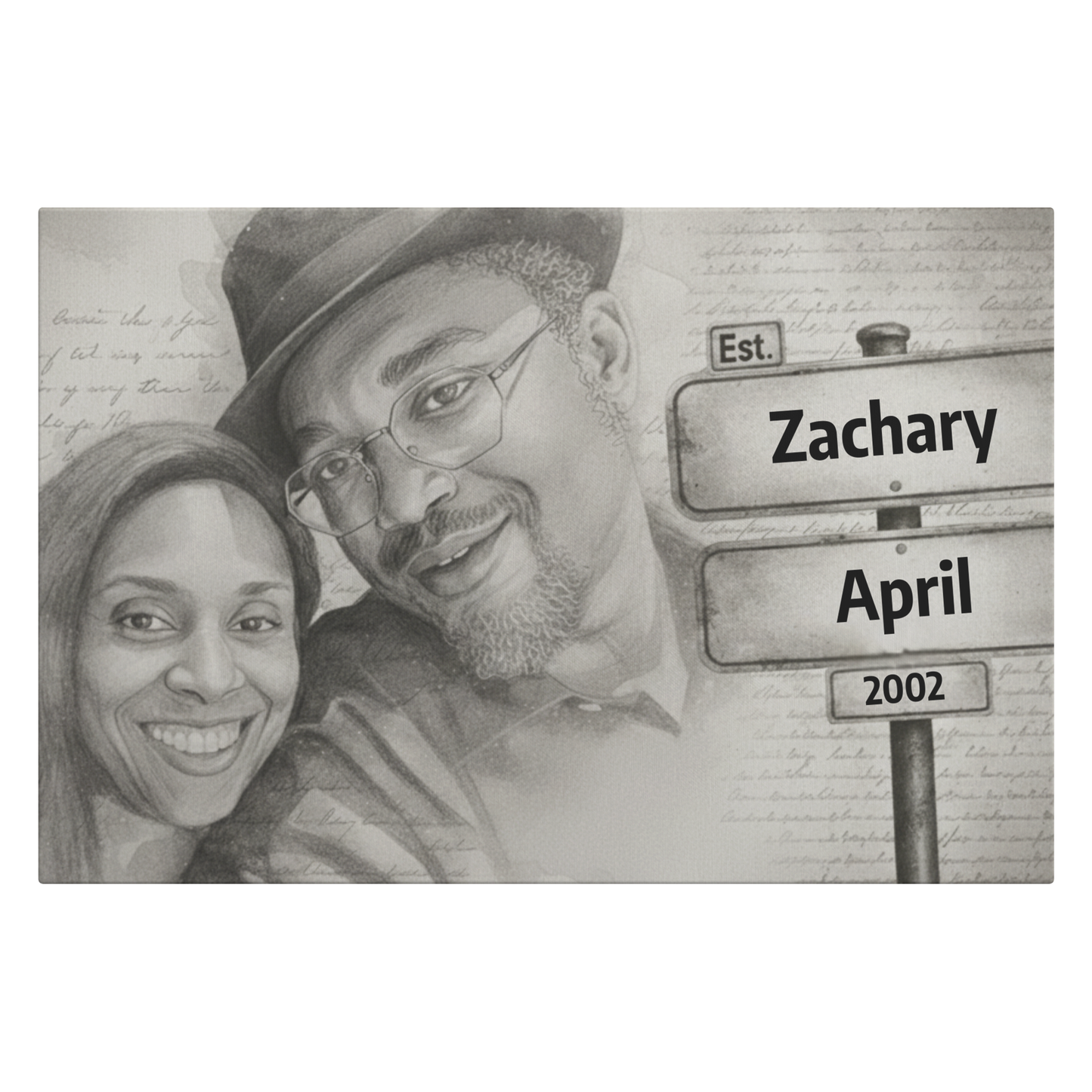 Custom Sketched Photo Street Sign Wall Canvas 16" x 24"