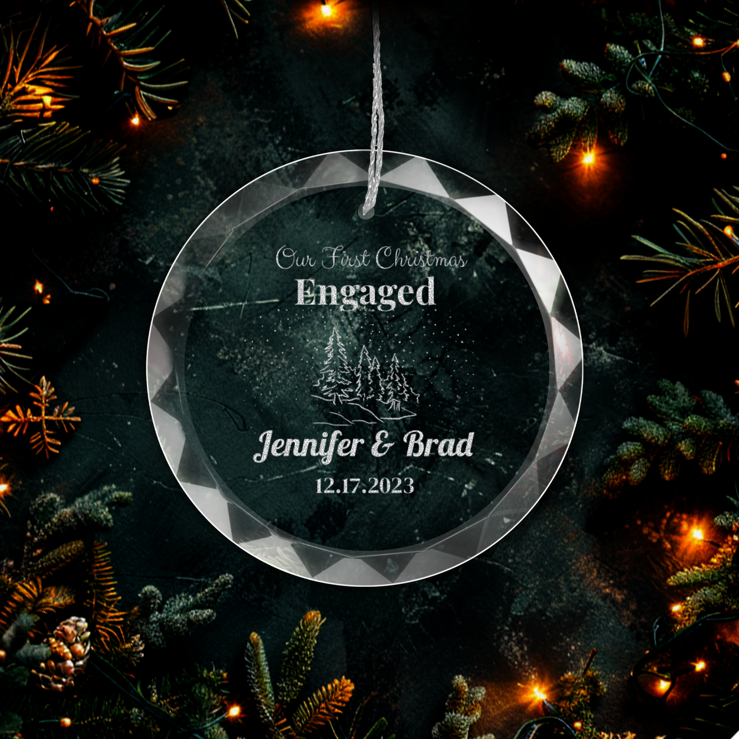 Personalized "Our First Christmas" Engraved Custom GLASS Ornament With Gift Box