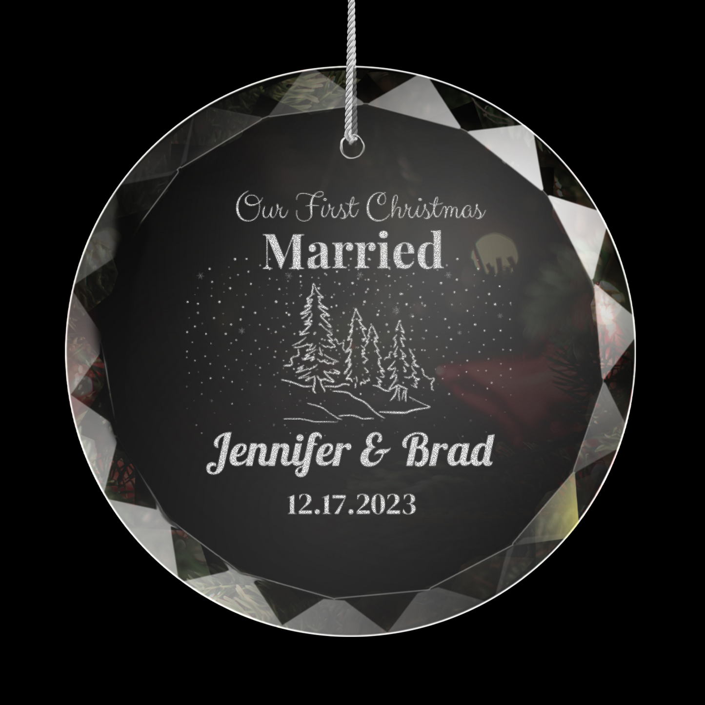 Personalized "Our First Christmas" Engraved Custom GLASS Ornament With Gift Box