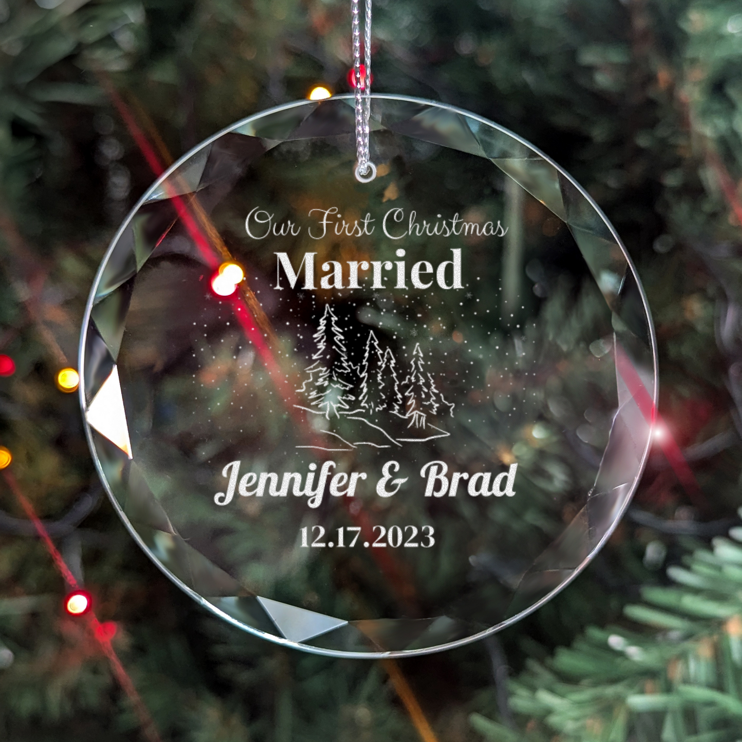 Personalized "Our First Christmas" Engraved Custom GLASS Ornament With Gift Box