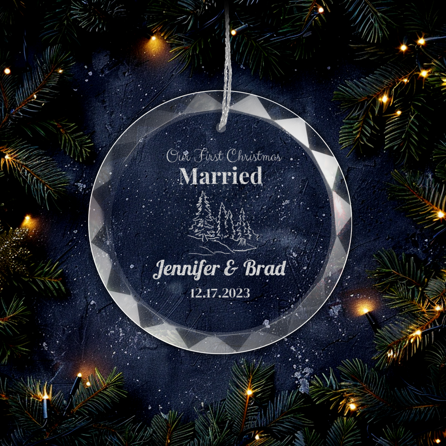 Personalized "Our First Christmas" Engraved Custom GLASS Ornament With Gift Box