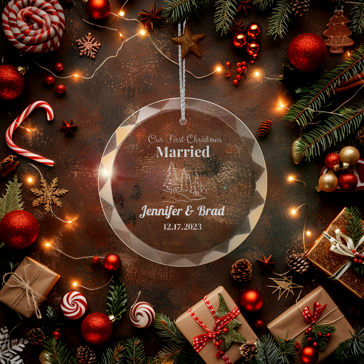Personalized "Our First Christmas" Engraved Custom GLASS Ornament With Gift Box