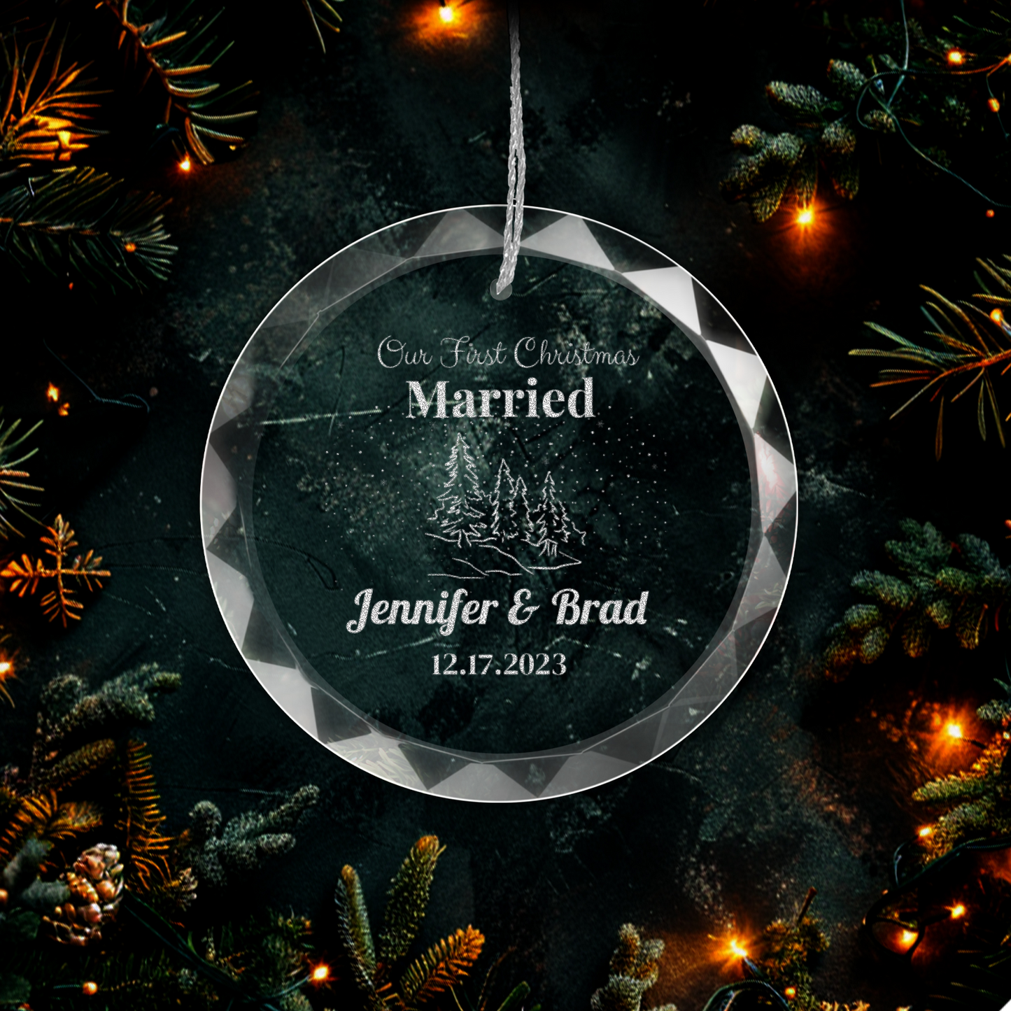 Personalized "Our First Christmas" Engraved Custom GLASS Ornament With Gift Box