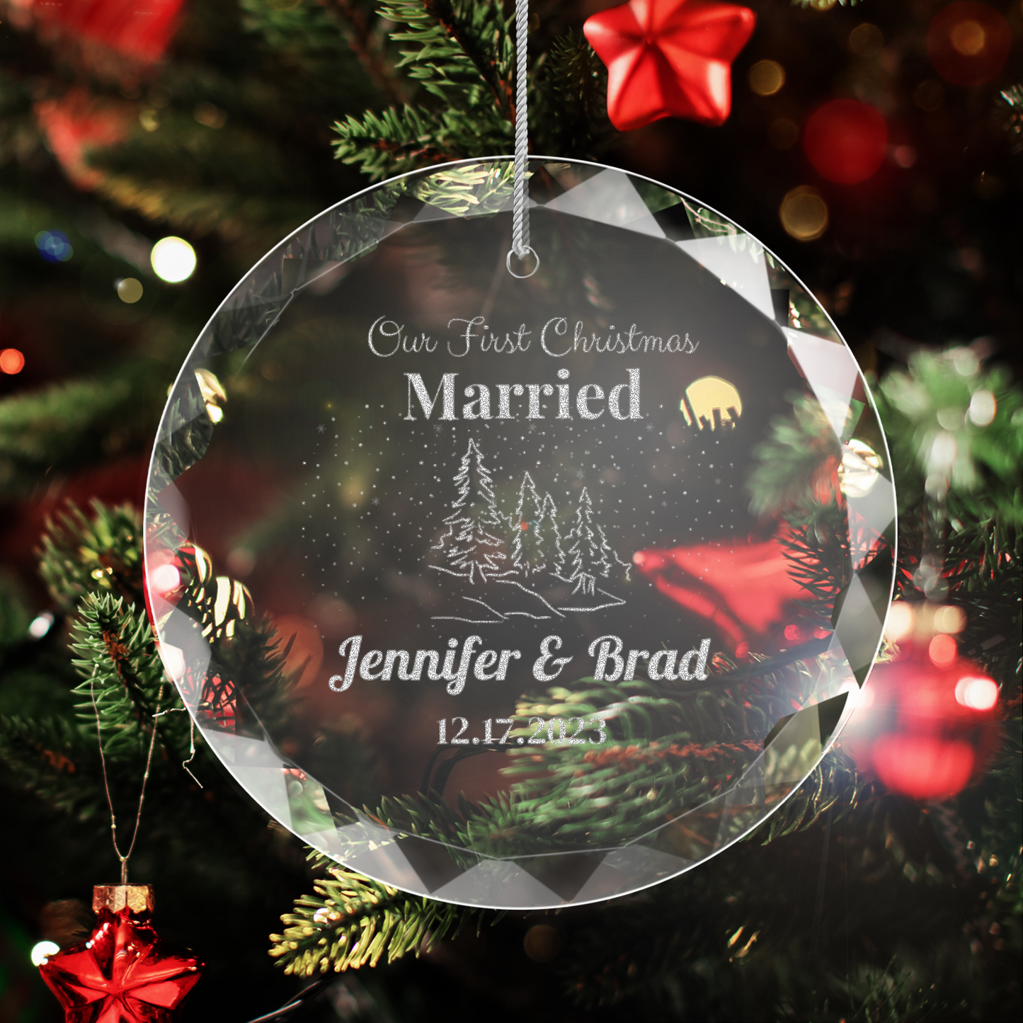 Personalized "Our First Christmas" Engraved Custom GLASS Ornament With Gift Box
