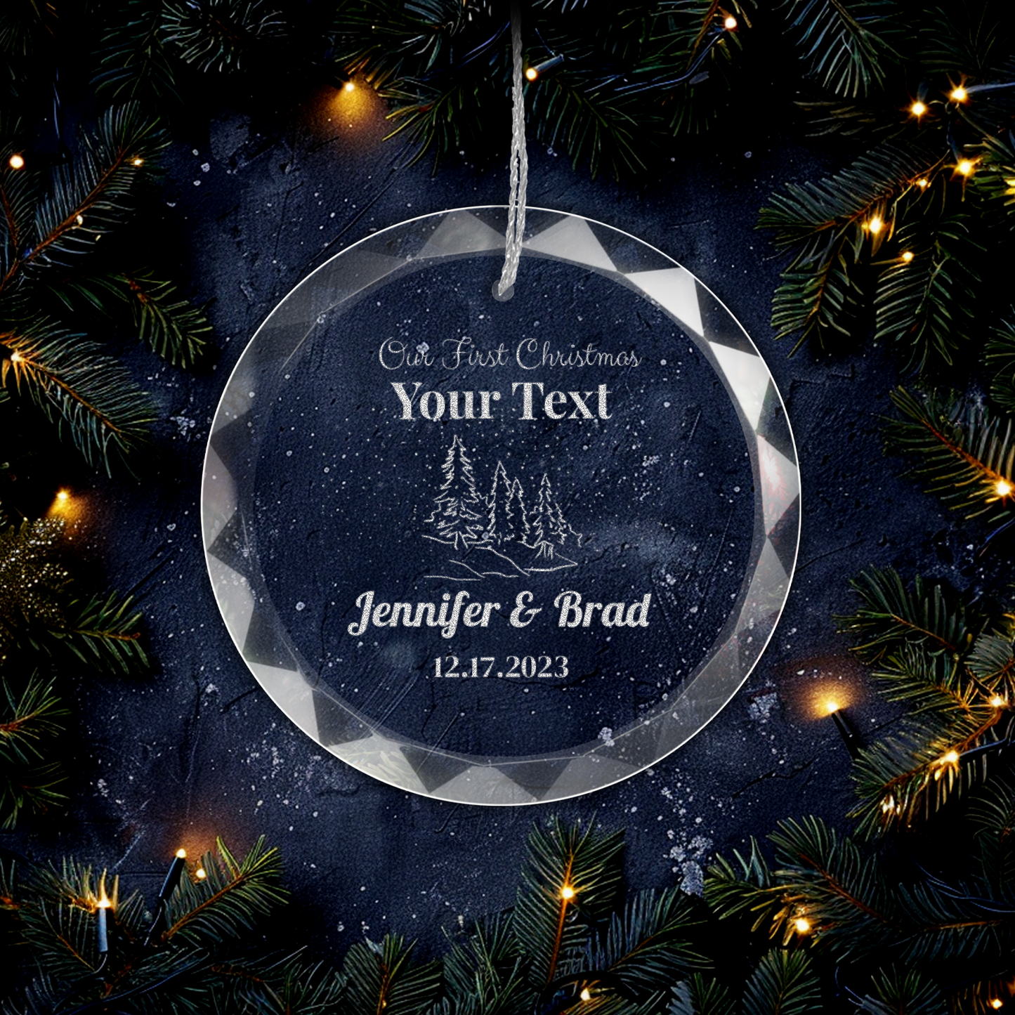 Personalized "Our First Christmas" Engraved Custom GLASS Ornament With Gift Box