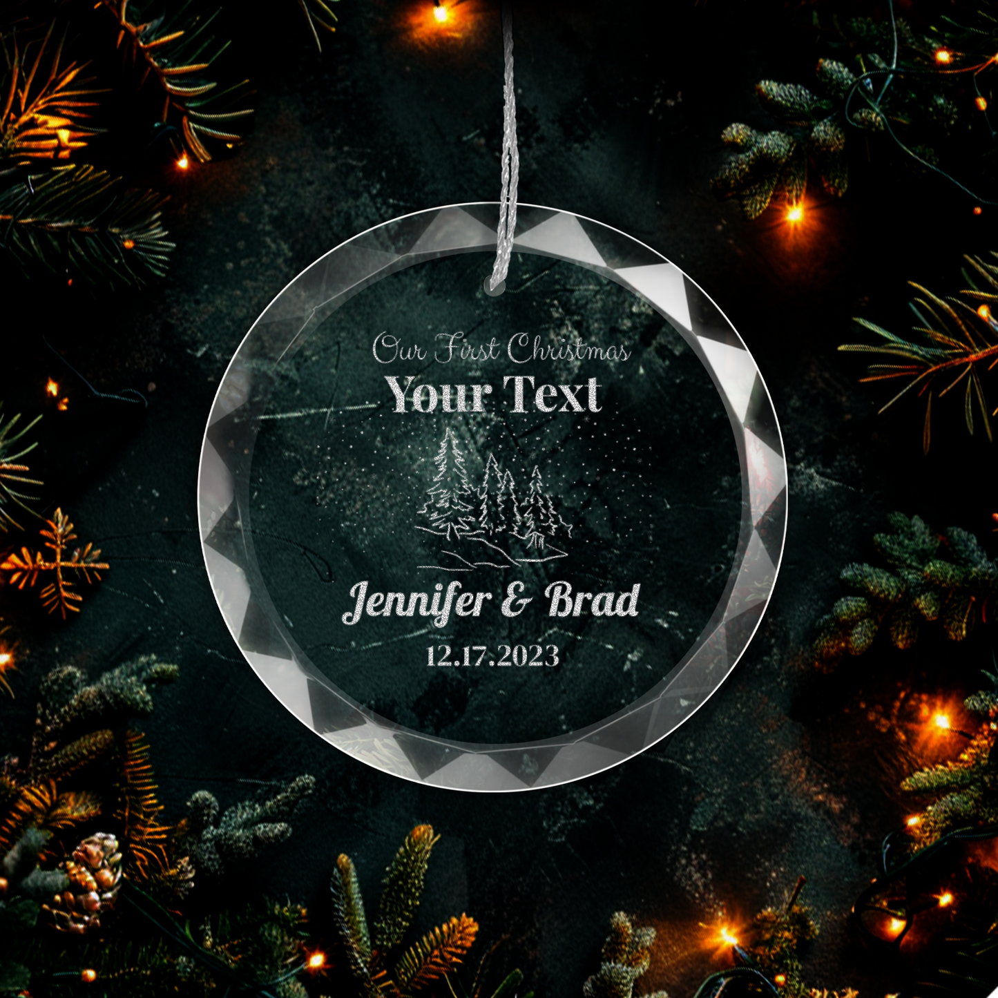 Personalized "Our First Christmas" Engraved Custom GLASS Ornament With Gift Box