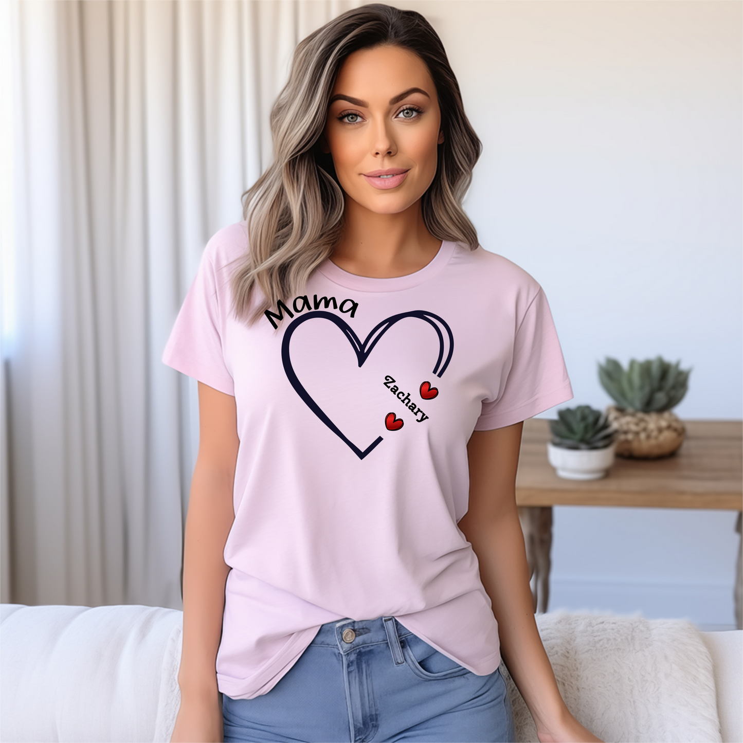 Personalized Mama Open Heart Bella Canvas T-Shirt