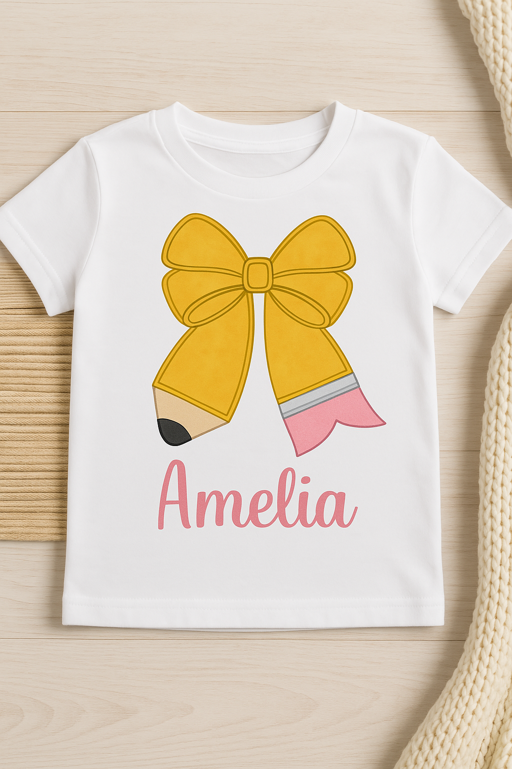 🎀 Back-to-Cute: Personalized Pencil Bow Tee for Toddlers 🎀