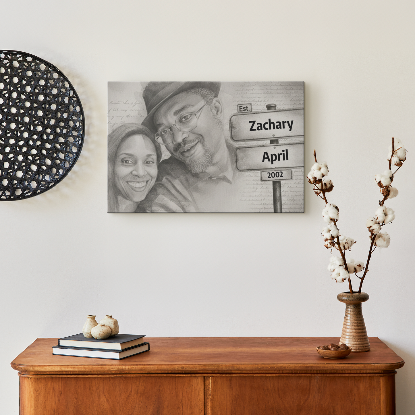 Custom Sketched Photo Street Sign Wall Canvas 16" x 24"