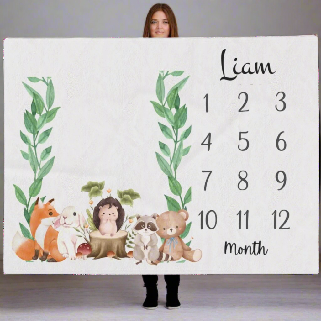 Plush Personalized Milestone Woodland Velveteen Blanket