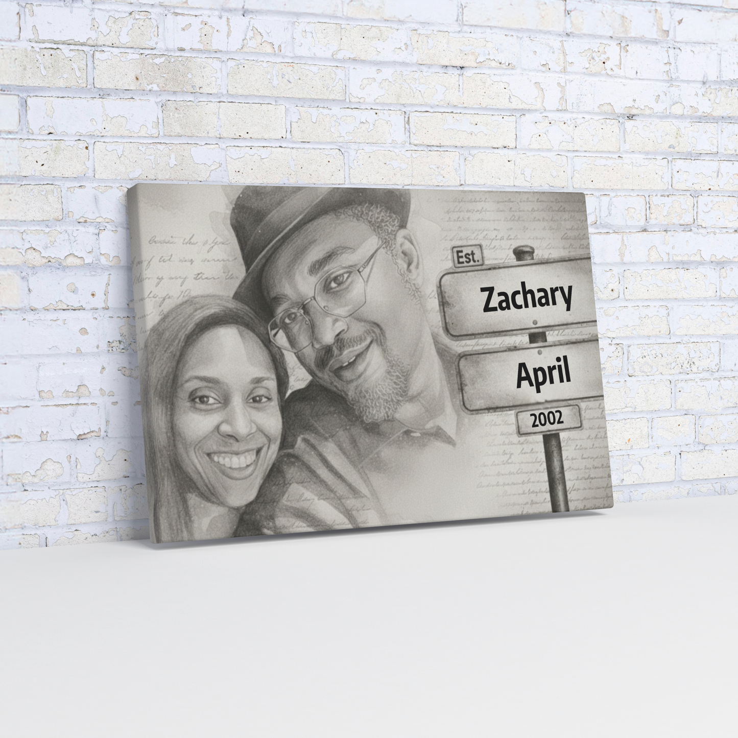 Custom Sketched Photo Street Sign Wall Canvas 16" x 24"