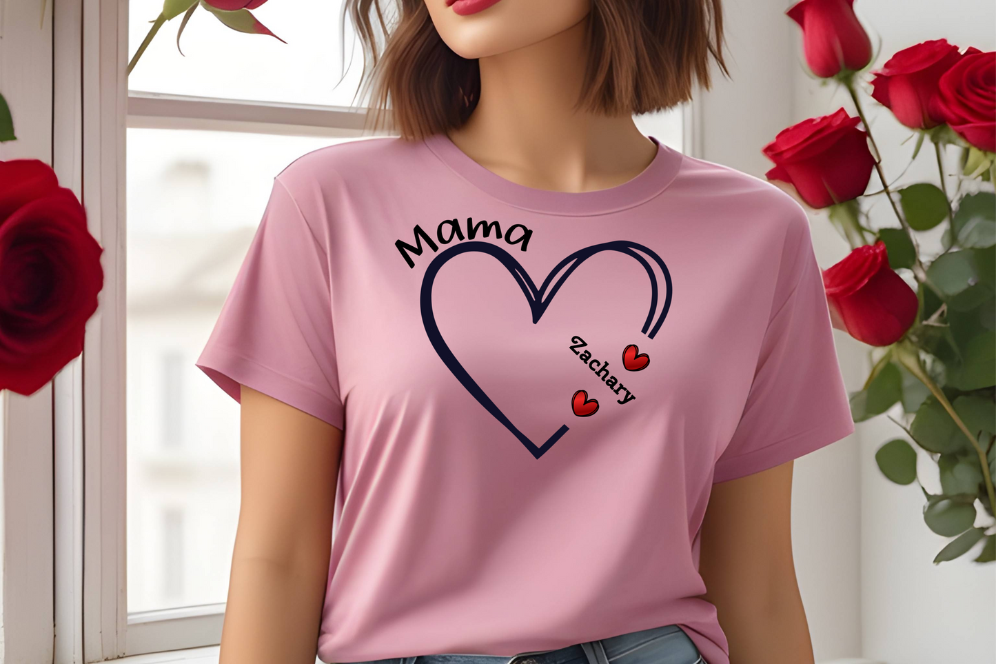 Personalized Mama Open Heart Bella Canvas T-Shirt
