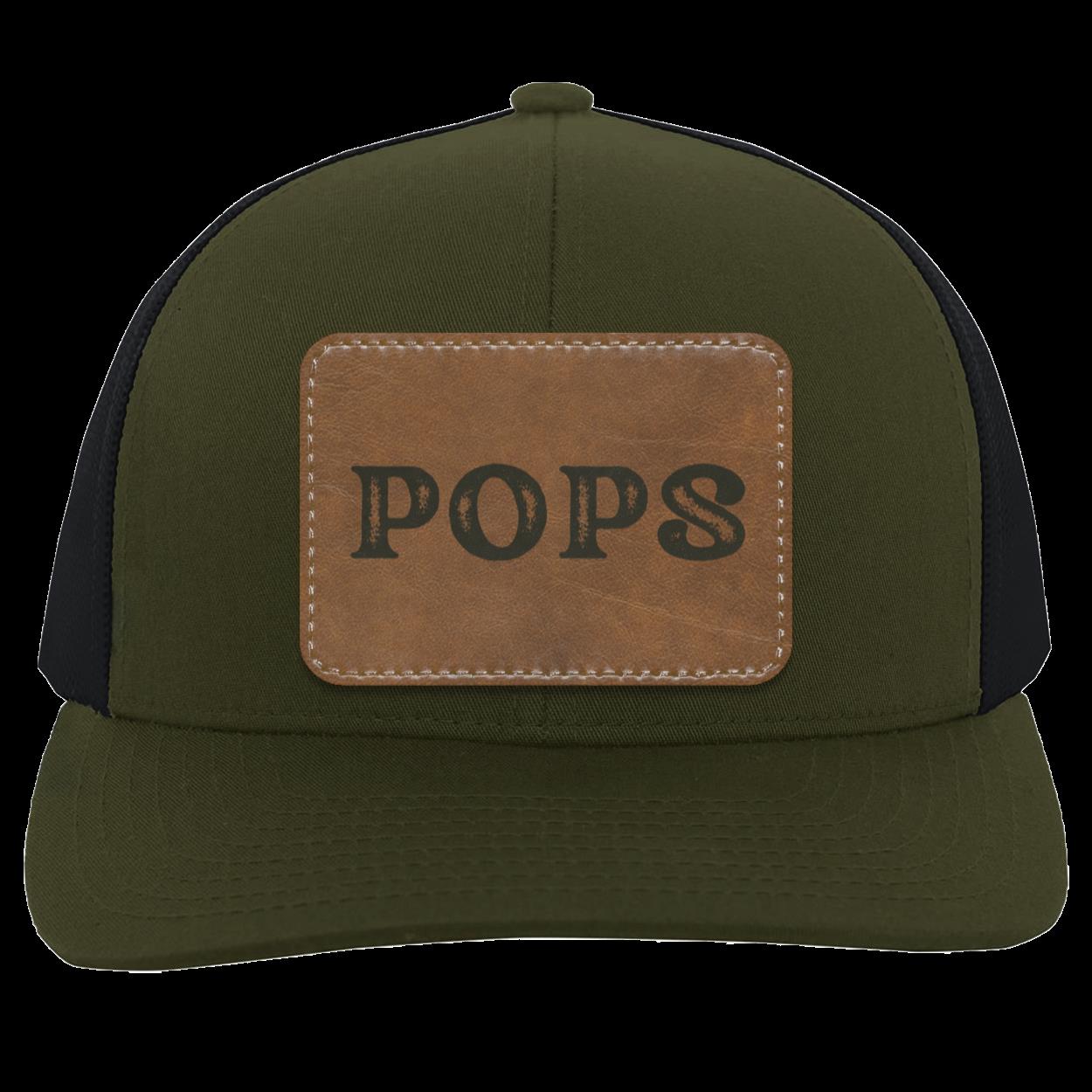 Disressed POPS Leather Patch  Truckers Hat