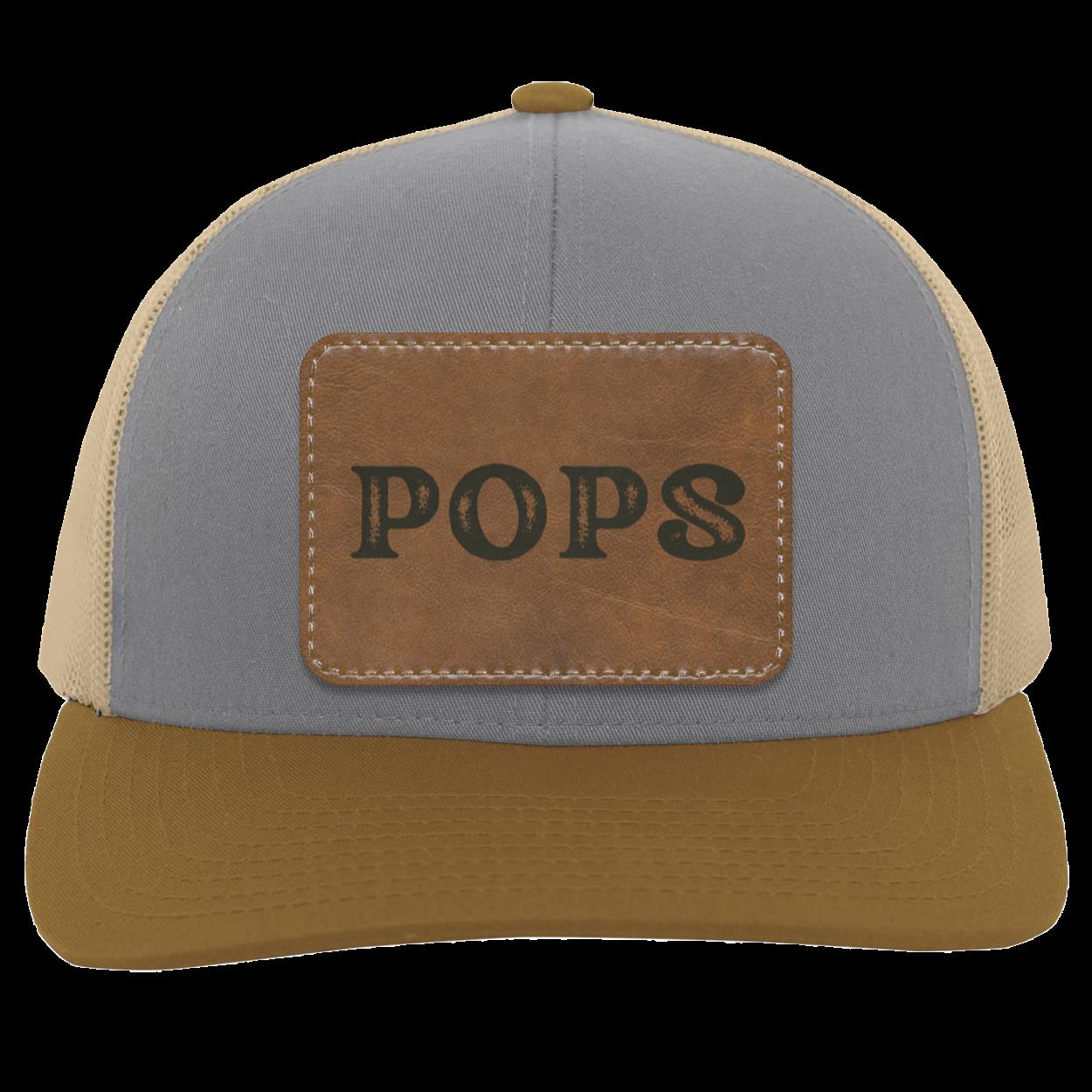 Disressed POPS Leather Patch  Truckers Hat