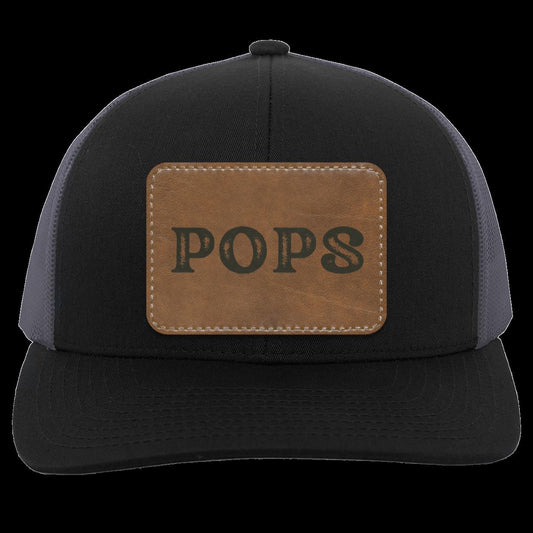 Disressed POPS Leather Patch  Truckers Hat