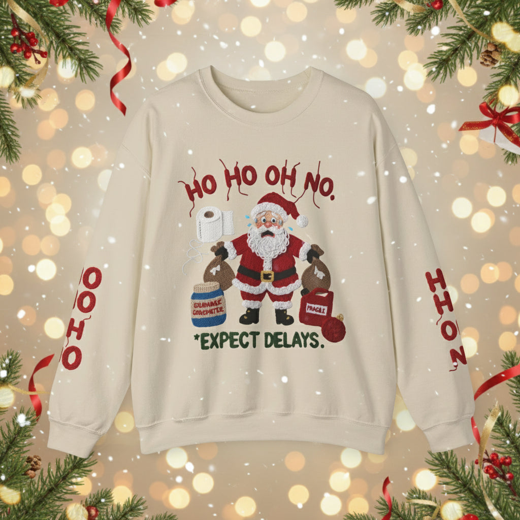 Not So Ugly Christmas Crewneck Sweatshirt w/ Sleeve Designs Faux Yarn Embroidery design