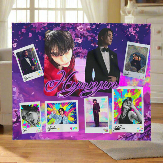 Hyunjin Stray Kids Blanket | Custom K-pop Collage Blanket | Cozy Arctic Fleece Fan Gift for STAY