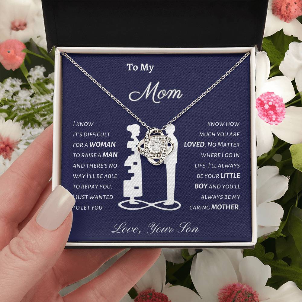 To Mom |  From Son |  Silhouette |  Love Knot Necklace |  Blue