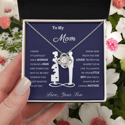 To Mom |  From Son |  Silhouette |  Love Knot Necklace |  Blue