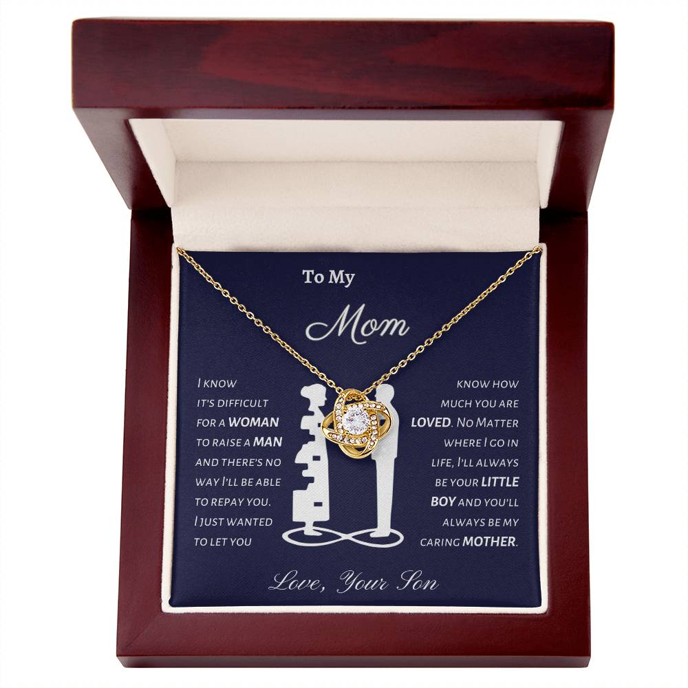 To Mom |  From Son |  Silhouette |  Love Knot Necklace |  Blue