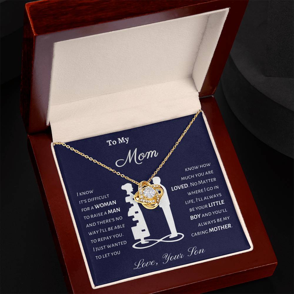 To Mom |  From Son |  Silhouette |  Love Knot Necklace |  Blue