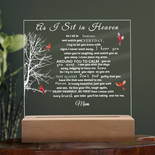 "Mother's Eternal Embrace: As I Sit in Heaven" Cardinal Plaque