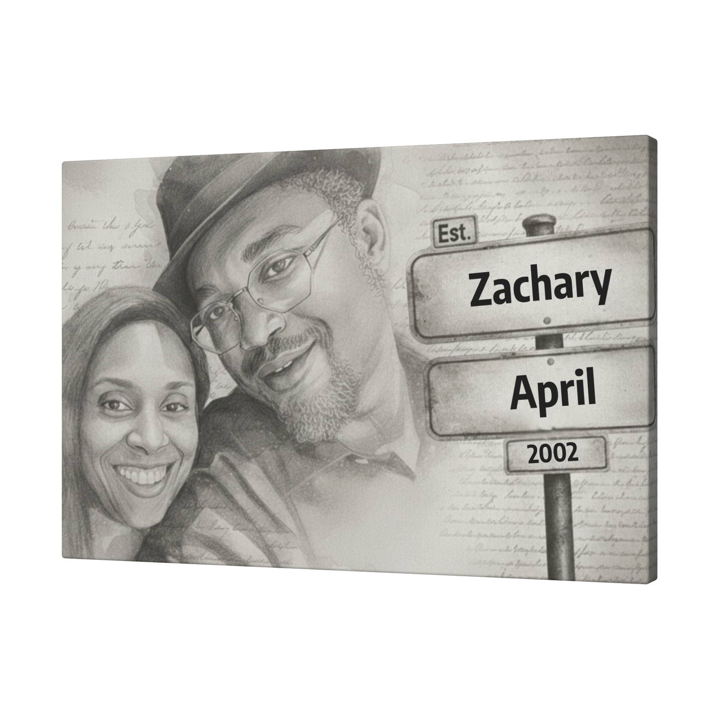 Custom Sketched Photo Street Sign Wall Canvas 16" x 24"