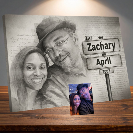 Custom Sketched Photo Street Sign Wall Canvas 16" x 24"