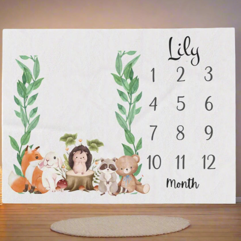Plush Personalized Milestone Woodland Velveteen Blanket