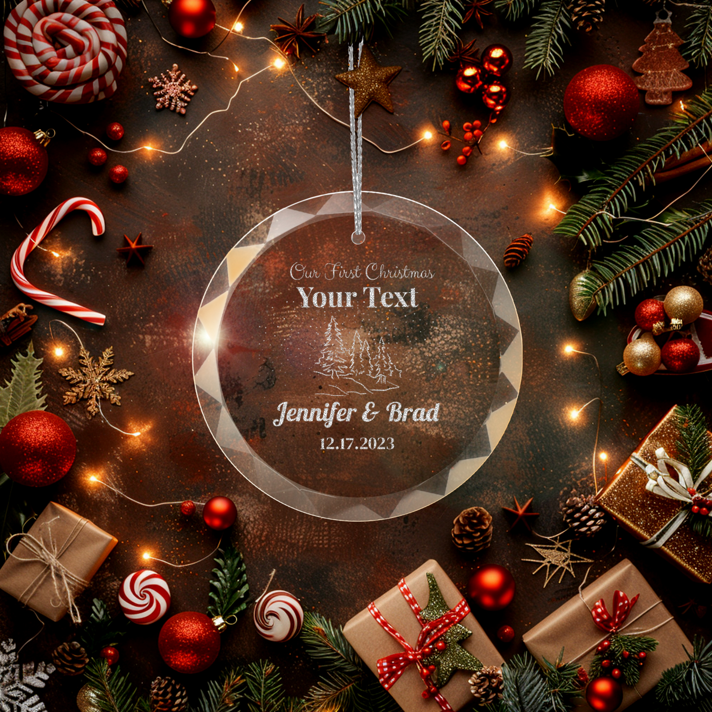 Personalized "Our First Christmas" Engraved Custom GLASS Ornament With Gift Box