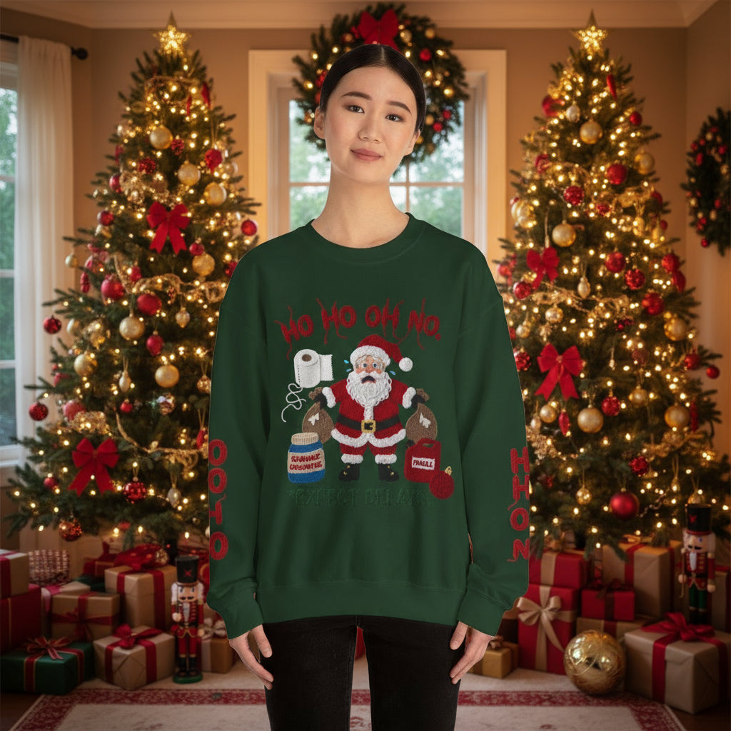 Not So Ugly Christmas Crewneck Sweatshirt w/ Sleeve Designs Faux Yarn Embroidery design