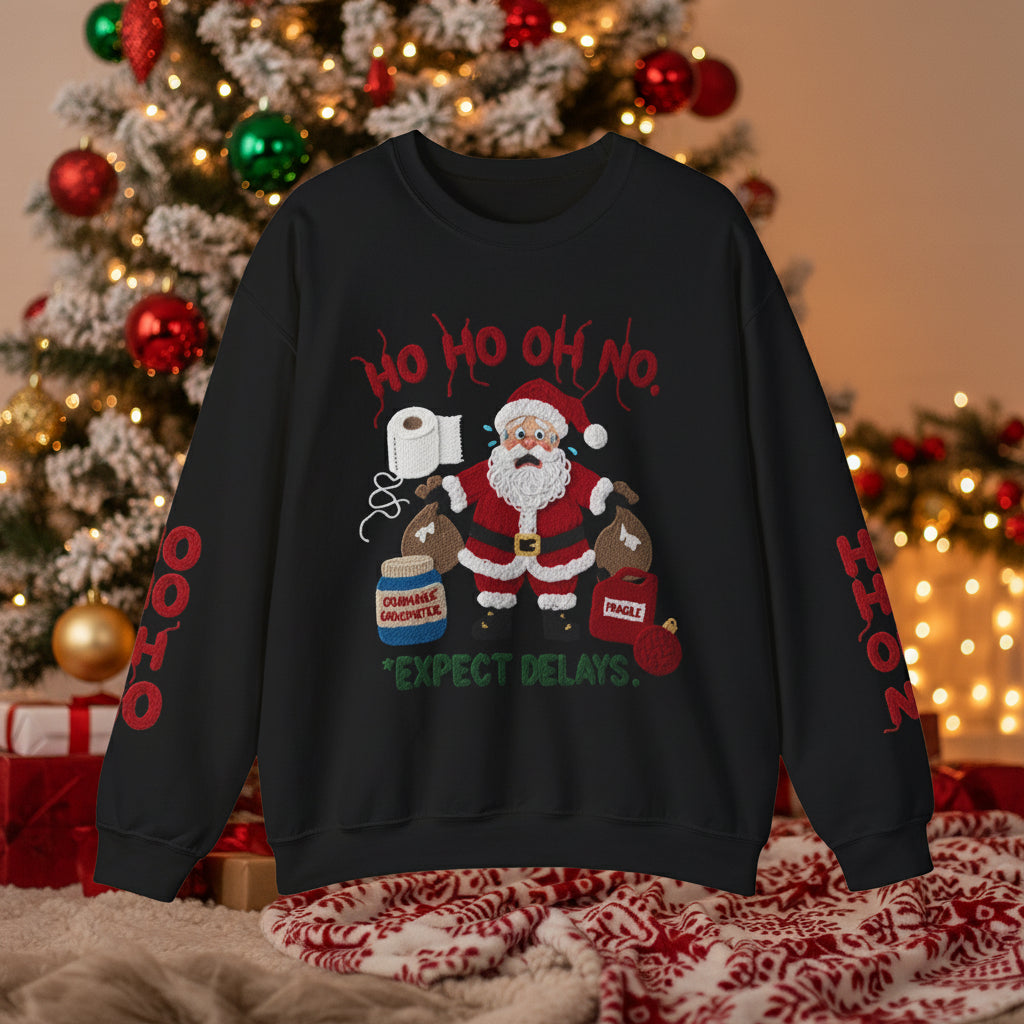 Not So Ugly Christmas Crewneck Sweatshirt w/ Sleeve Designs Faux Yarn Embroidery design