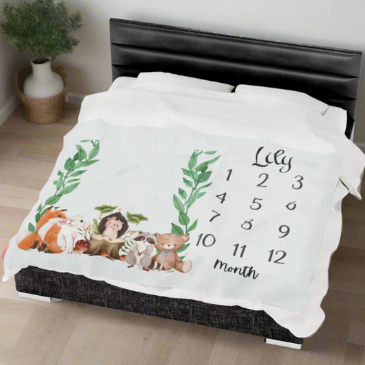 Plush Personalized Milestone Woodland Velveteen Blanket